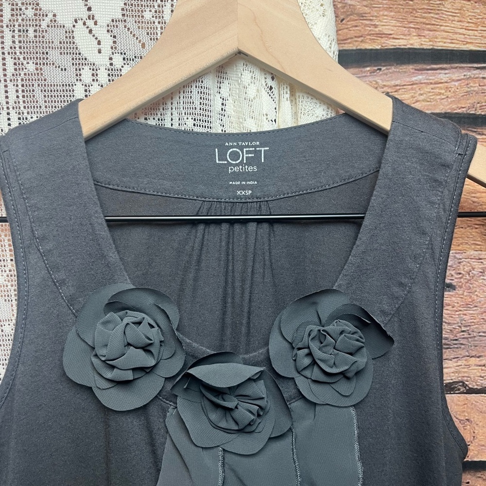 LOFT Cotton/Modal Sleeveless Top with Floral Ruffle Accents - Picture 4 of 7